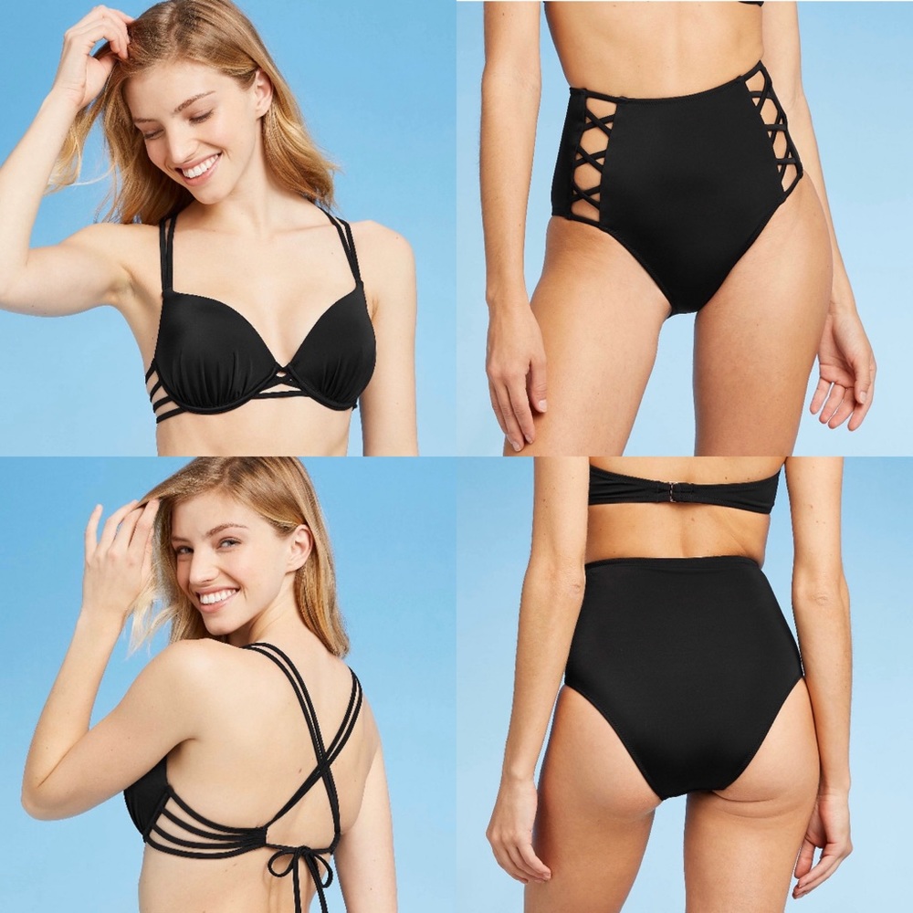 Shade & Shore Black Strappy Caged 👙 set 32B/S